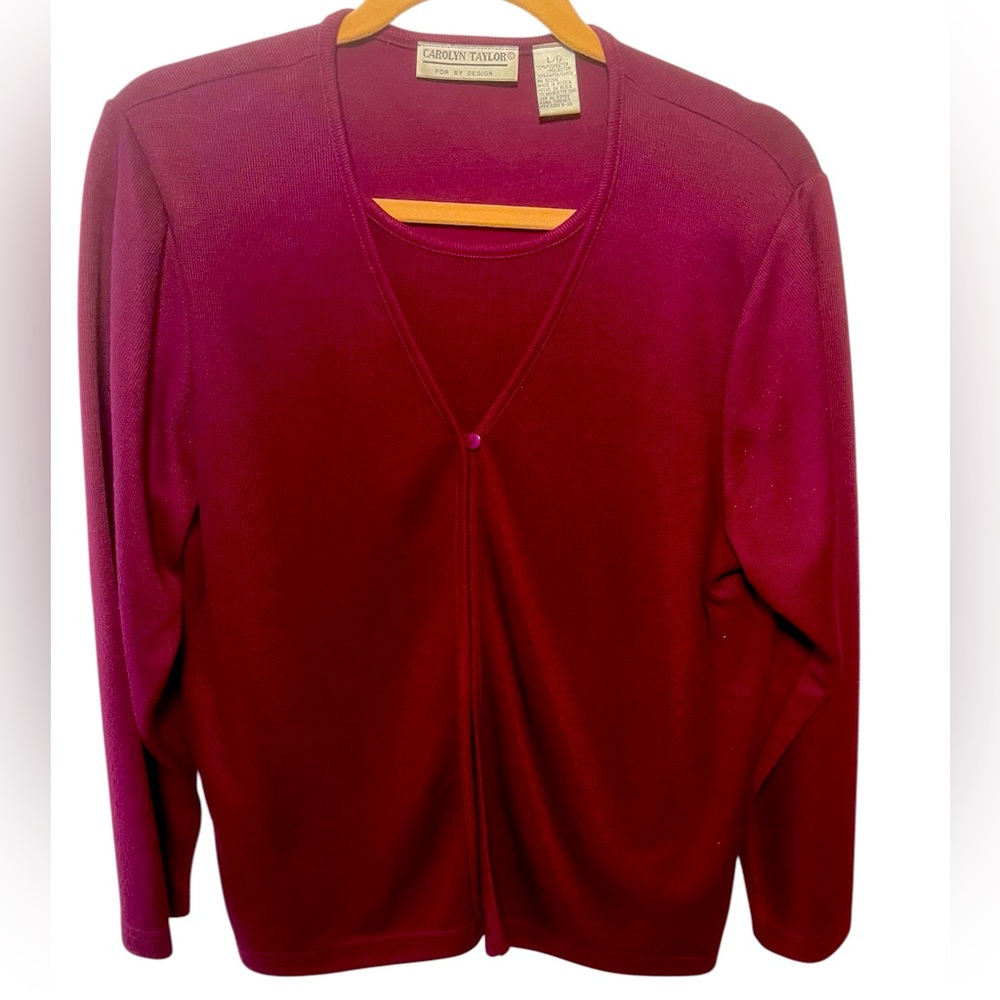 Bordeaux Color Tank and Cardigan Sweater Set with One Button Closure. Size= L